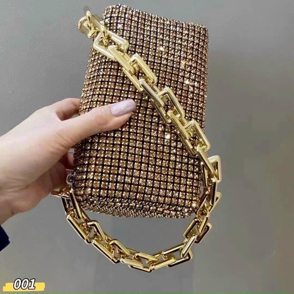 Túi Xách SIZE 18 CM Đính Đá Hottrend 2 Dây Đeo Siêu Đẹp Thích Hợp Đi Tiệc Alexie wang-màu silver Lấp Lánh Đá Sang ChTA35