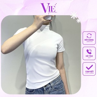 Áo ngắn tay cổ lọ basic dáng lửng, ôm eo cực tôn dáng. Áo cổ lọ cộc tay tôn dáng. VIE fashion A02