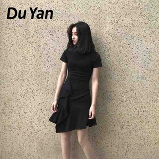 Đầm Ngắn Tay Màu Trơn Phong Cách Hepburn Mới Cho Nữ