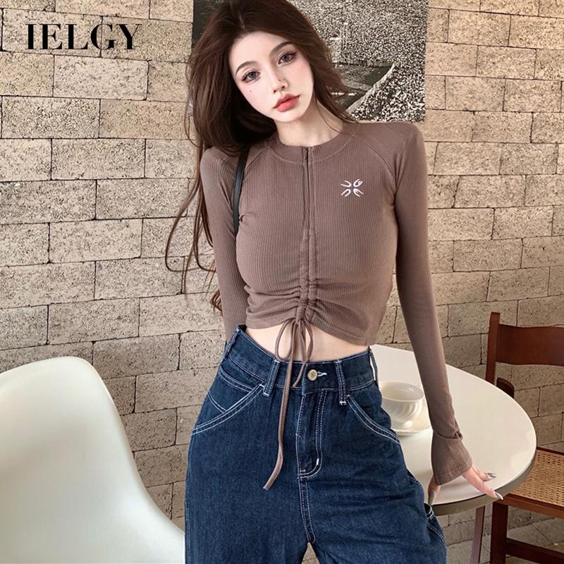 IELGY Áo Thun Tay Dài Dáng Ôm Phong Cách Thời Trang Hàn Quốc Dành Cho Nữ