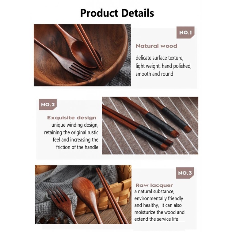 Bộ Muỗng Đũa Bằng Gỗ Ba Món Màu Sắc Xinh Xắn