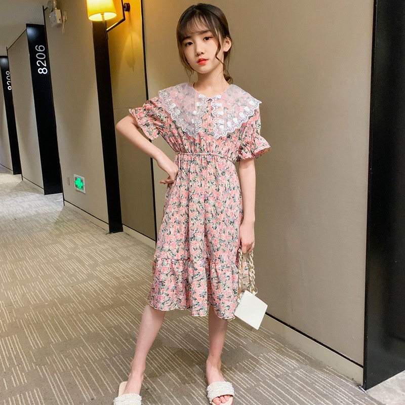 Đầm hoa IQ Angel cổ búp bê phối ren thời trang cho bé gái