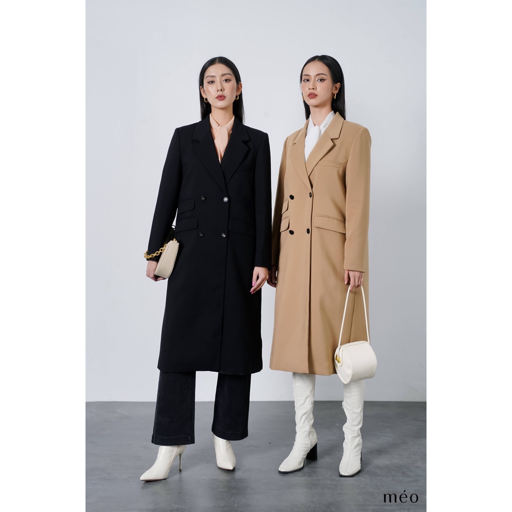 Áo khoác nữ Méo shop trench coat dáng dài cổ vest phối túi nắp Lensya