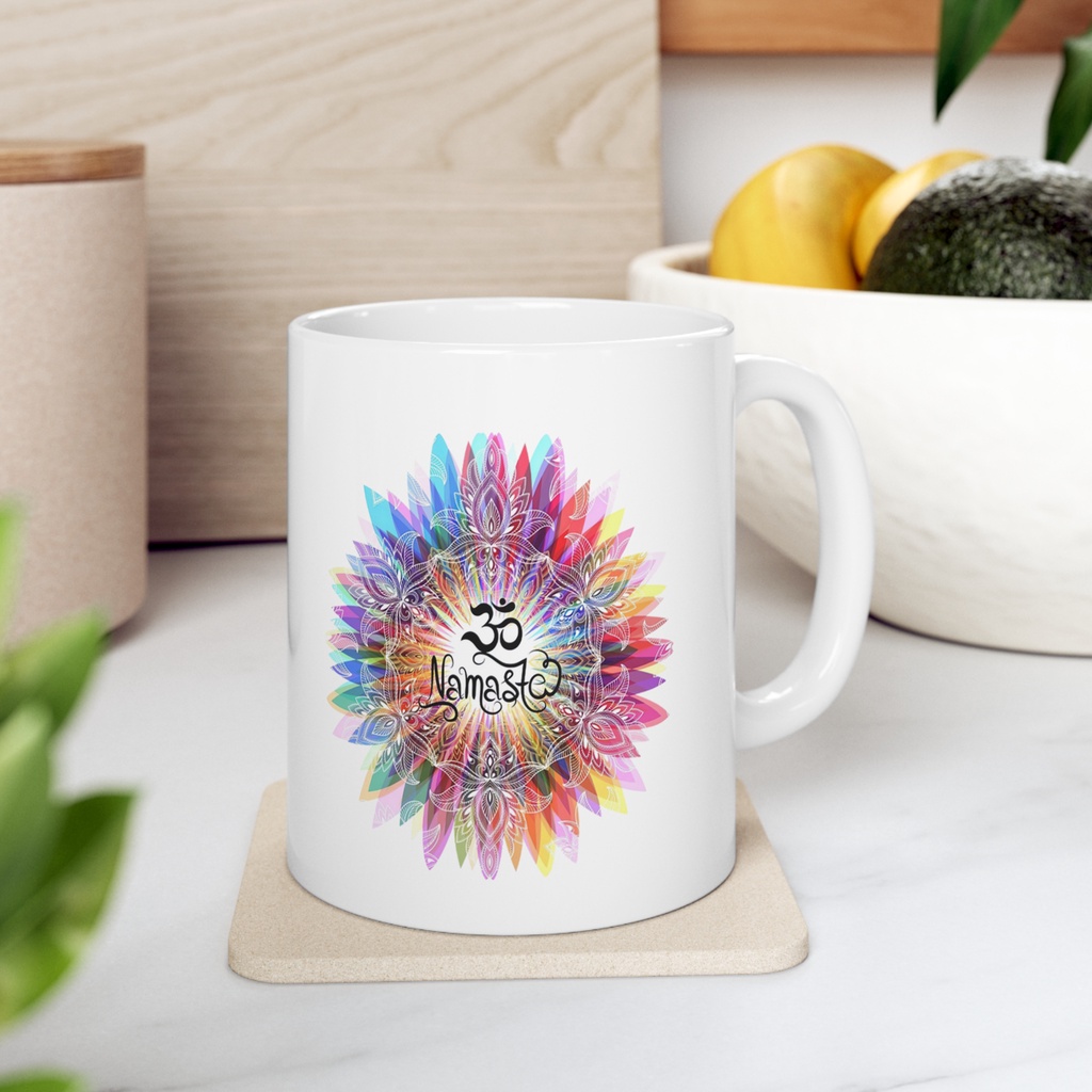 Cốc Sứ In Hình Yoga - Reiki - Biểu tượng Om Và Lời Chúc Namaste Đầy Ý Nghĩa