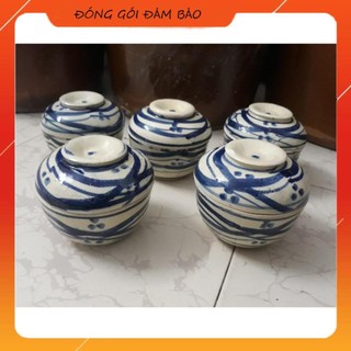 Combo 5 thố gia vị vẽ viền xanh