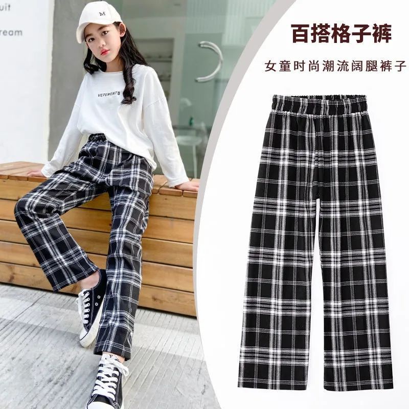 Quần Dài Ống Rộng Họa Tiết Sọc Caro Phong Cách Hàn Quốc Thời Trang Cho Bé Gái 1228