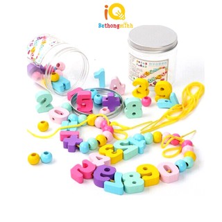 Bộ Luồn Hạt Và Số Bằng Gỗ Nhiều Màu Sắc Có Hộp Đựng Cho Bé BeThongMinh
