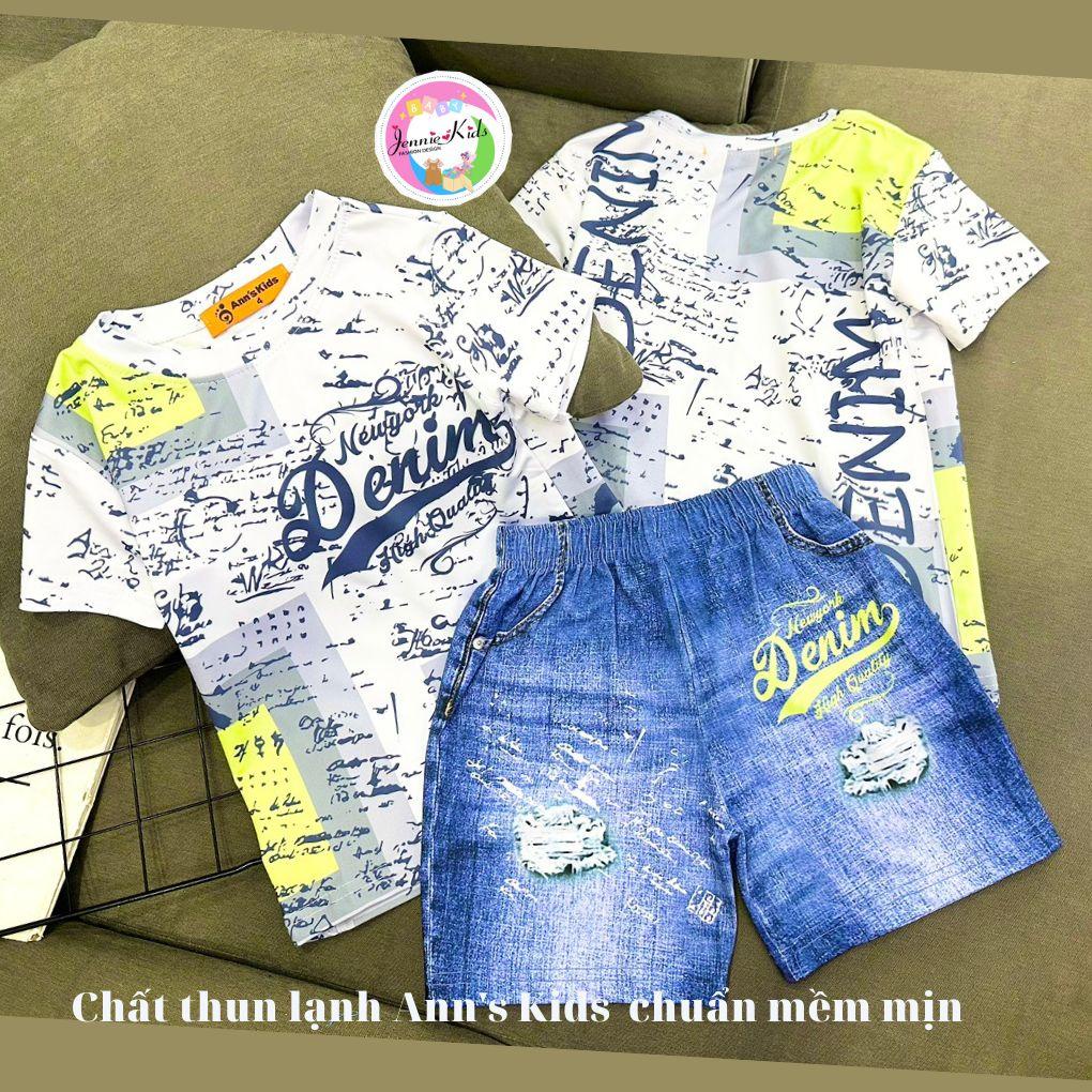 [11-22kg] Đồ bộ bé trai thun lạnh quần giả jean phối áo thể thao Jennie kids J528