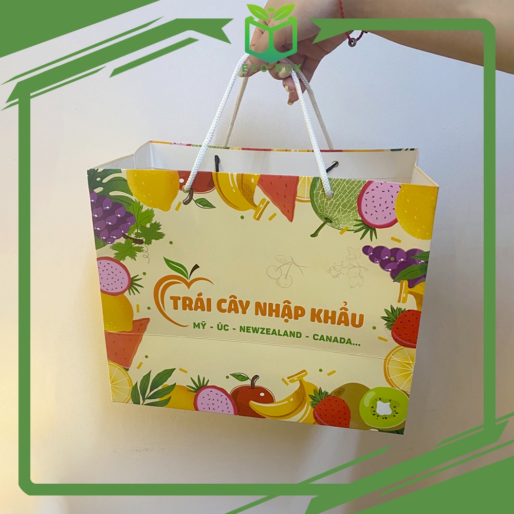 Túi giấy đựng hoa quả, trái cây nhập khẩu làm quà tặng lễ tết, chất liệu giấy I300 cán bóng chống thấm nước, bền, đẹp