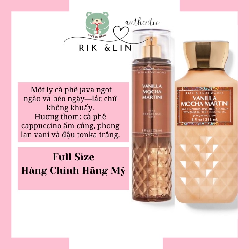 Auth | VANILLA MOCHA MARTINI | FULL SIZE _ Xịt Thơm Body Mist Toàn Thân Dưỡng Thể USA