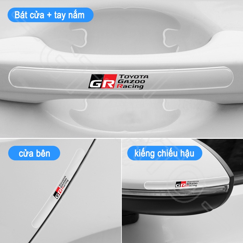 GTIOATO Cho Toyota GR Miếng Dán Tay Nắm Cửa Ô Tô Trong Suốt Miếng Dán Hõm Cửa Ô Tô Chống Xước Trầy Xe Hơi Dán Xe Trang Trí ô Tô Cho Toyota CHR Raize Corolla Cross Rush Fortuner Yaris Innova Vios Prius C Wigo Sienta Land Cruiser 200