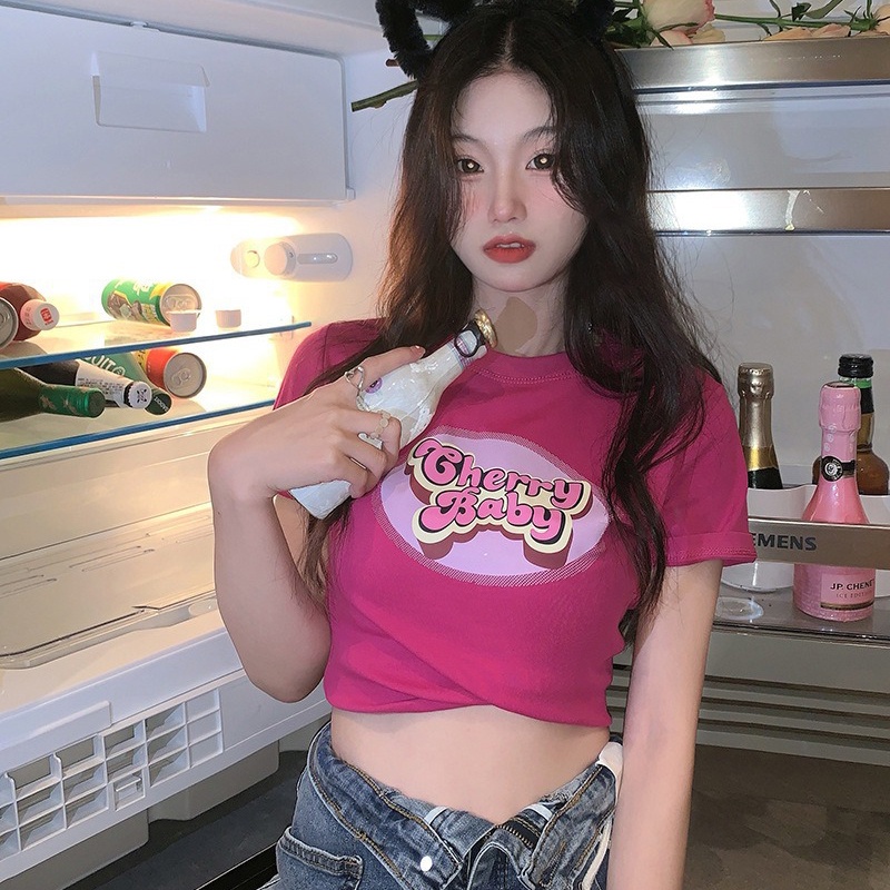 IELGY  IELGY Áo Thun Ngắn Tay Ôm Dáng Xinh Xắn Dành Cho Nữ