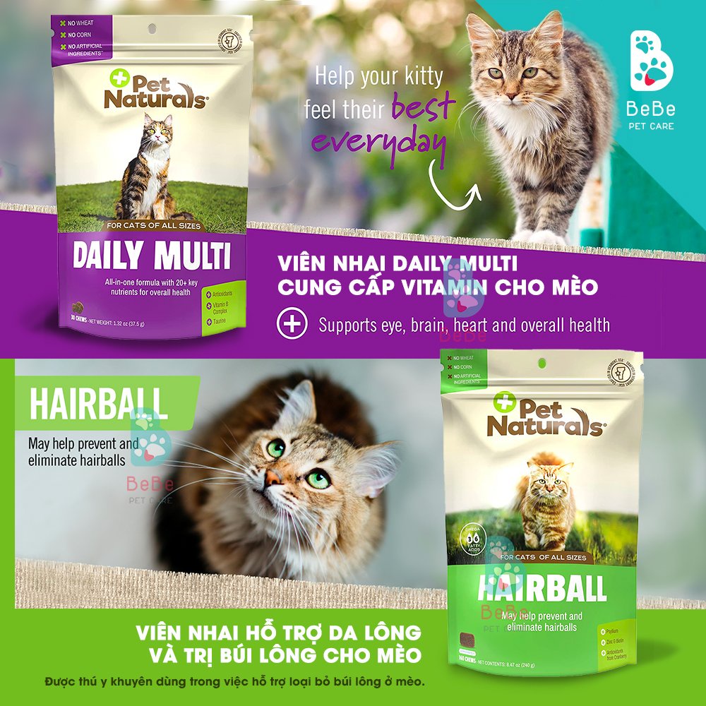 Bộ Sưu Tập PET NATURALS - Viên Nhai Dinh Dưỡng Chăm Sóc Toàn Diện Cho Mèo Mọi Lứa Tuổi - Gói 30 viên &amp; 60 viên
