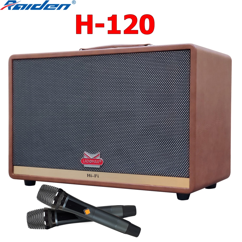 Loa karaoke xách tay Bass 20cm Ladomax H-120 thiết kế 7 đường tiếng, chống hú và chống nhiễu, kèm 2 micro không dây