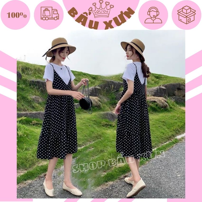 ĐẦM BẦU YẾM CHẤM BI TRẺ TRUNG (YẾM ÁO RỜI)- VÁY BẦU YẾM 2 DÂY THANH MẢNH ĐIỆU ĐÀ