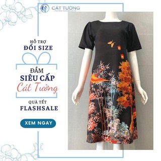 Đầm kiểu nữ màu đen họa tiết hoa sang trọng tặng bà, tặng mẹ đầm siêu cấp - Thời trang Cát Tường
