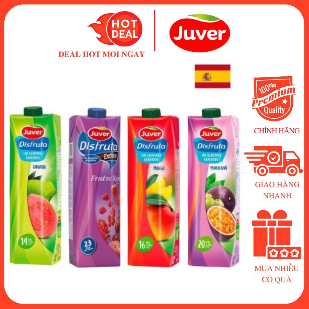 Nước Ép Ổi/Xoài/Táo Chanh Dây/Hỗn Hợp Quả Mọng Berries Juver Necta Disfruta Tây Ban Nha Hộp 1L