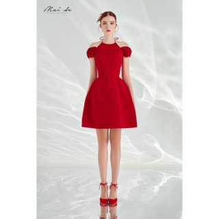 [Mã BMLT30 giảm đến 30K đơn 299K] MAIDE Đầm xòe tay nhún thanh lịch màu đỏ nổi bật NARI DRESS (Đỏ)