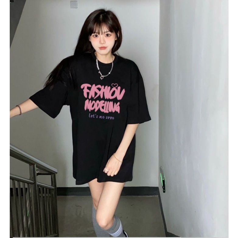 Áo Thun Ngắn Tay Dáng Rộng In Chữ Cá Tính Thời Trang Hàn Quốc