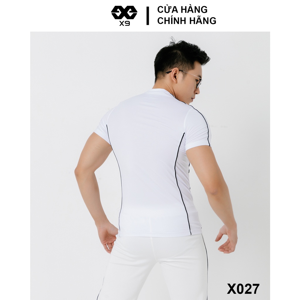 Áo Thun Nam Ngắn Tay Phối Sọc Cổ Tròn Thể Thao Tập Gym Chạy Bộ - X9 Sportswear - X027