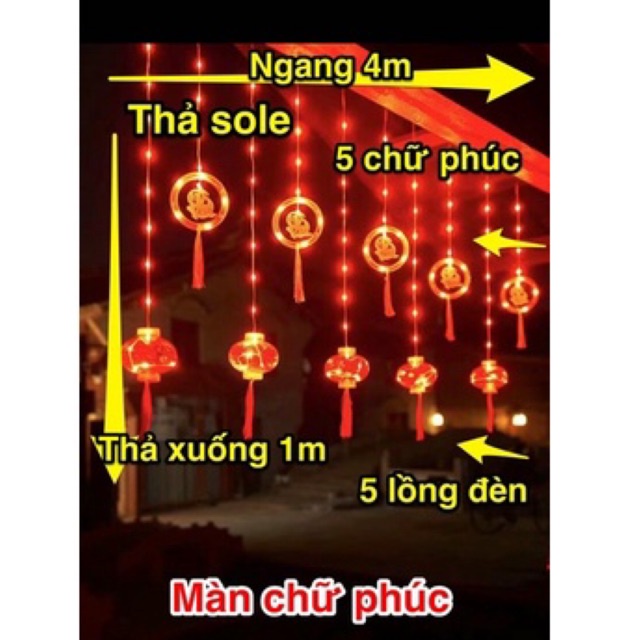 Rèm Lồng đèn Chữ Phúc, trang trí tết [ 5 Lòng đèn và 5 Chữ Phúc ]