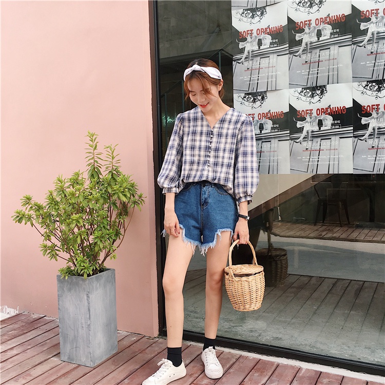 Áo babydoll cánh tiên dài tay, Kiểu áo sơ mi nữ cổ trụ phối bèo