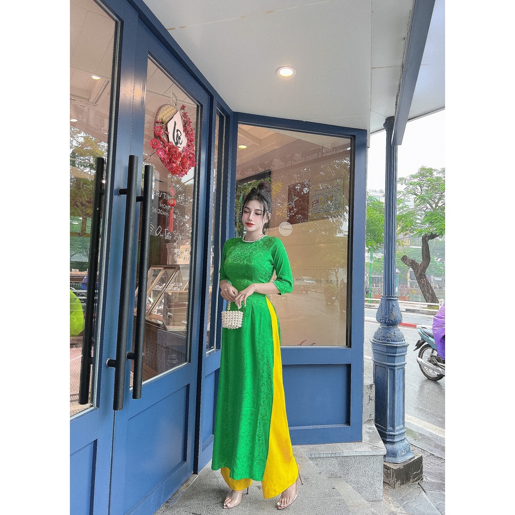 Áo dài cách tân, áo dài chất gấm vân hoa hồng sang trọng có bigsize xxl