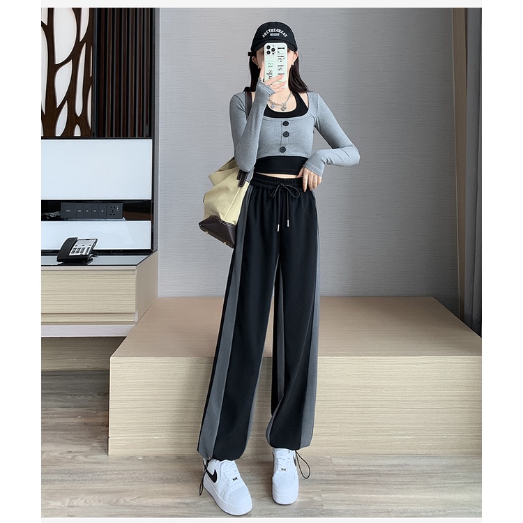 Quần ống rộng Họa Tiết Kẻ Sọc Phong Cách Vintage