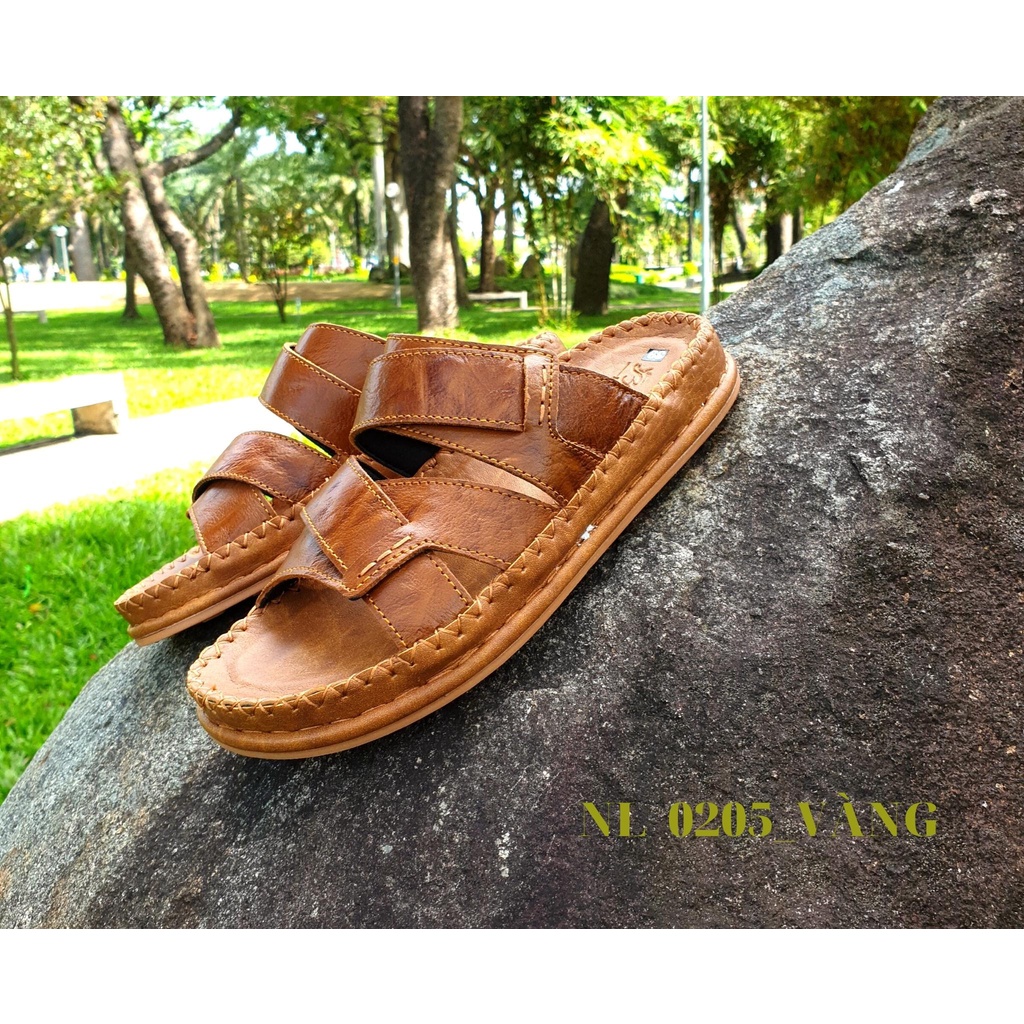 Dép quai ngang nam da bò cao cấp C205, may thủ công 2 lớp quai và đế rất chắc chắn