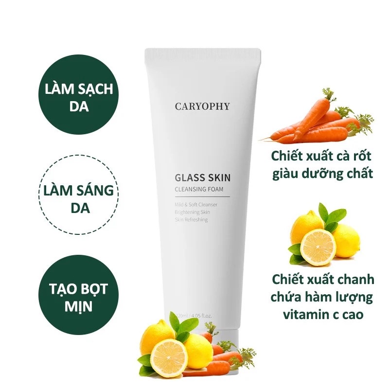 [MUA 1 TẶNG 1 MASK] Sữa Rửa Mặt Sáng Da Caryophy GLASS SKIN Cleansing Foam 120ml