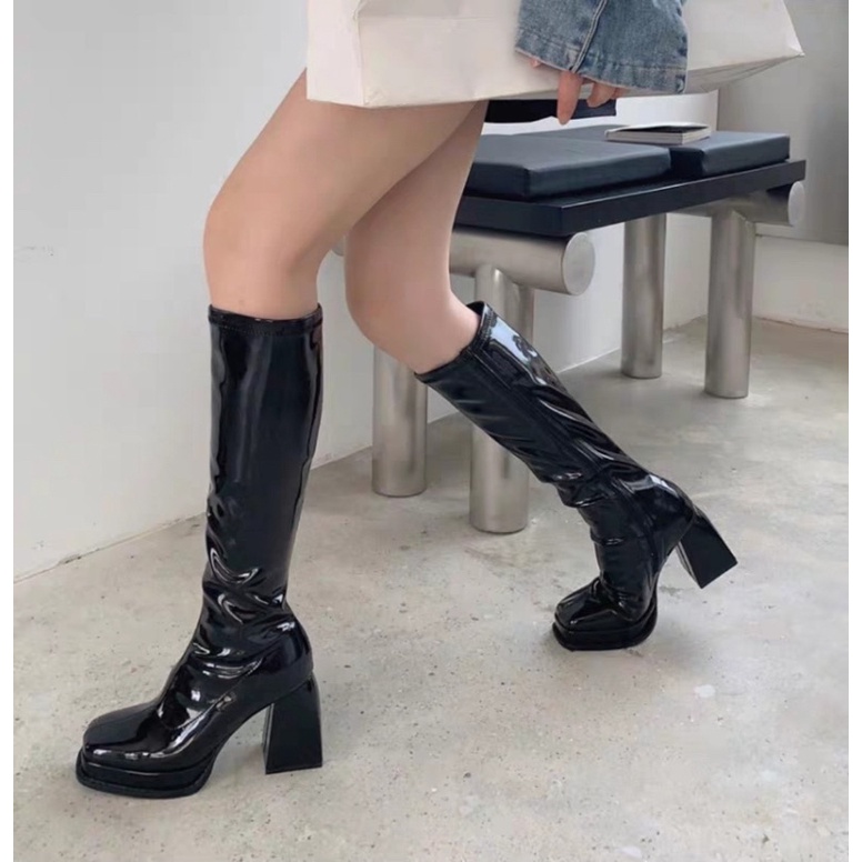 Bốt nữ,boos đùi nữ da bóng đế trụ đúp trước cá tính mã F298