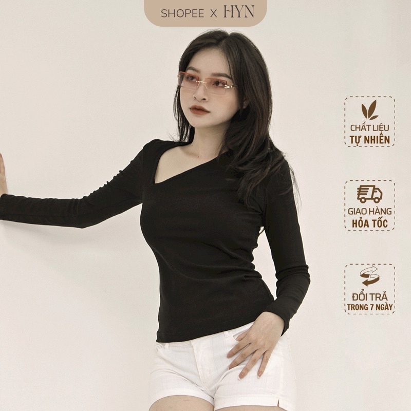 Áo Thun Dài Tay The Basic by HYN Thiết Kế Cut-Out Chất Thun Co Giãn Ôm Body