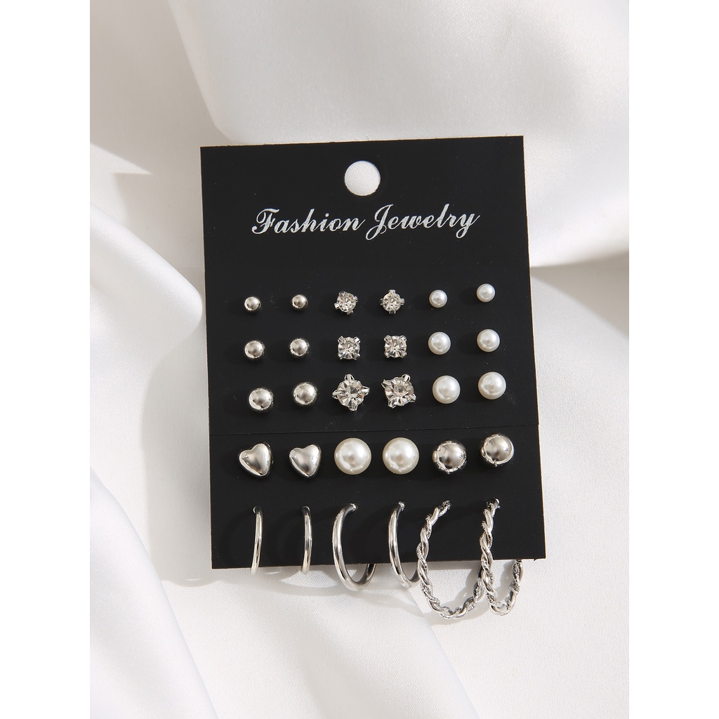 IF ME Set 15 Cặp Bông Tai Ngọc Trai Giả Chống Rỉ Sét Và Chống Bay Màu Bạc Thời Trang Cho Nữ