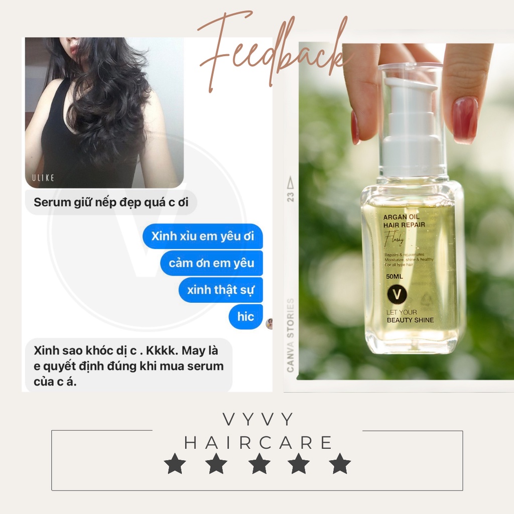 Serum giữ nếp tóc dưỡng ẩm phục hồi hư tổn chiết xuất argan oil hair repair vyvyhaircare V 50ml