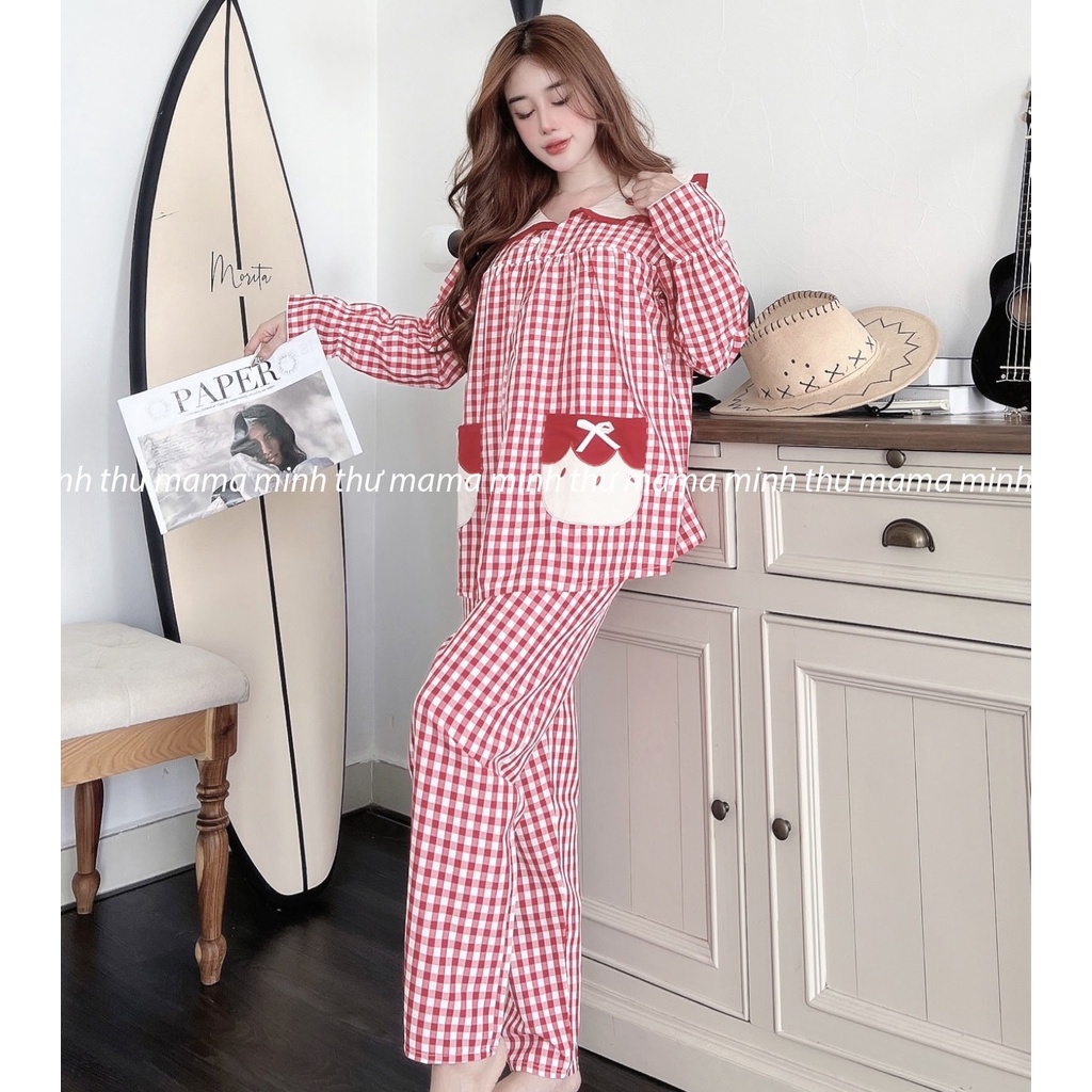 Bộ bầu - bộ sau sinh - cho con bú - 2 chức năng - chất liệu ktee lanh ( Túi Thêu Qủa Dâu WEET-Dài )