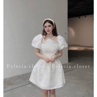ĐẦM CỔ CHÉO VIỀN ĐÁ TAY BỒNG
