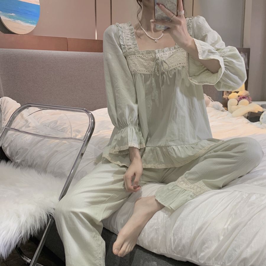 Bộ Đồ Ngủ Tay Dài In Họa Tiết Công Chúa Dễ Thương Thời Trang Xuân Thu Cho Nữ