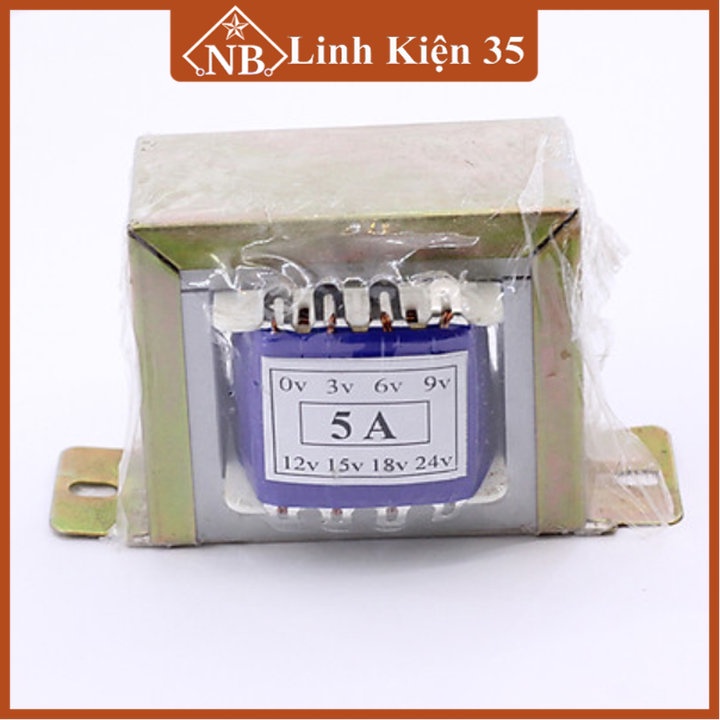 Biến áp 5A vào 110V-220V nhiều đầu ra 0V-6V-9V-12V-15V-18V-24V khối lượng 800g