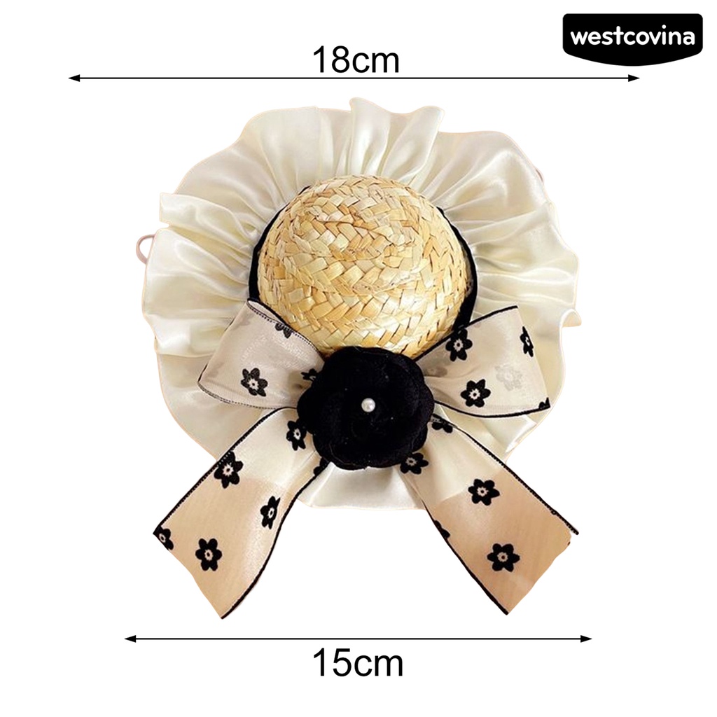 [COD]♘Mũ Cói Che Nắng Đính Nơ Viền Bèo Dễ Thương Thoải Mái Cho Thú Cưng