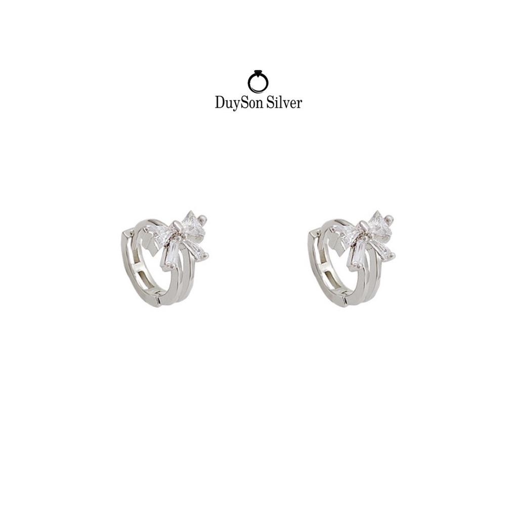 Khuyên tai bạc nữ DUYSON SILVER tròn nơ chốt bấm, bông tai nữ bạc 925 xinh xắn