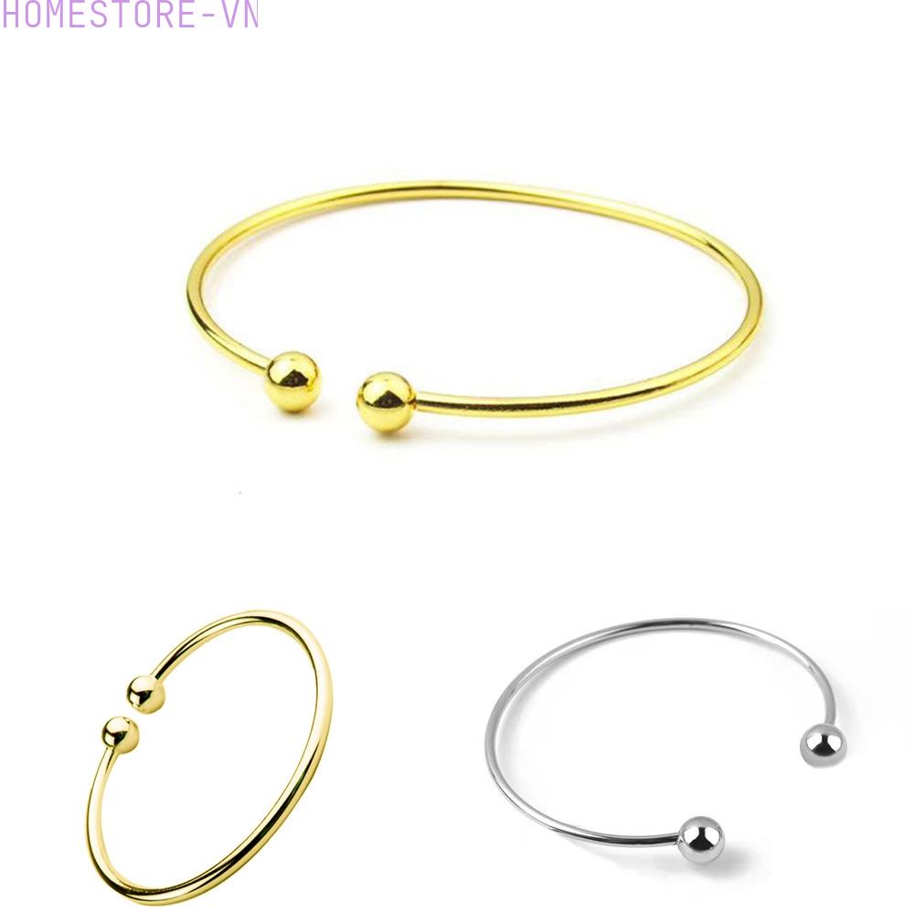 Vòng Tay Hở Hai Hạt Hình Chữ C Màu Vàng / Bạc Đơn Giản Dành Cho Phù Dâu