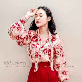 SET ÁO HOA CỔ SƠ MI CHÂN VÁY MIDI HOA
