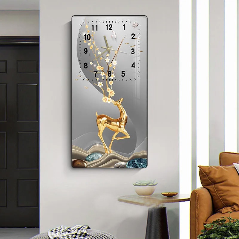 Tranh Treo Tường Đồng Hồ Tráng Gương 5D Hươu Tài Lộc , trang Trí Phòng Khách/ Decor Phòng Làm Việc/ Phòng Ngủ