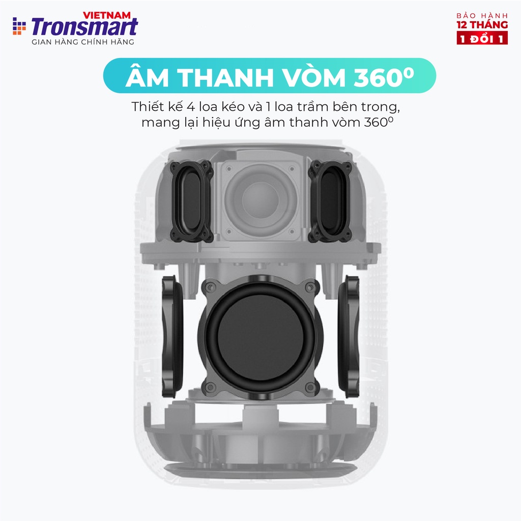 Loa Bluetooth 5.0 Tronsmart Element T6 Max TM-365144 - Công suất 60W Hỗ trợ TWS và NFC ghép đôi 2 loa - Hàng chính hãng