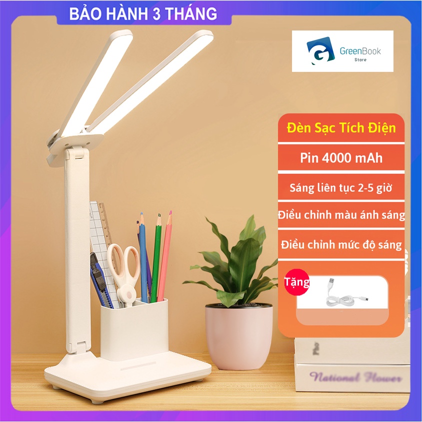 [Hàng Mới Về] Đèn Bàn Học Chống Cận Sạc Tích Điện 4000Mah 2 Đầu Led | Đèn Học Đèn Đọc Sách 3 Màu Sắc Điều Chỉnh Độ Sáng