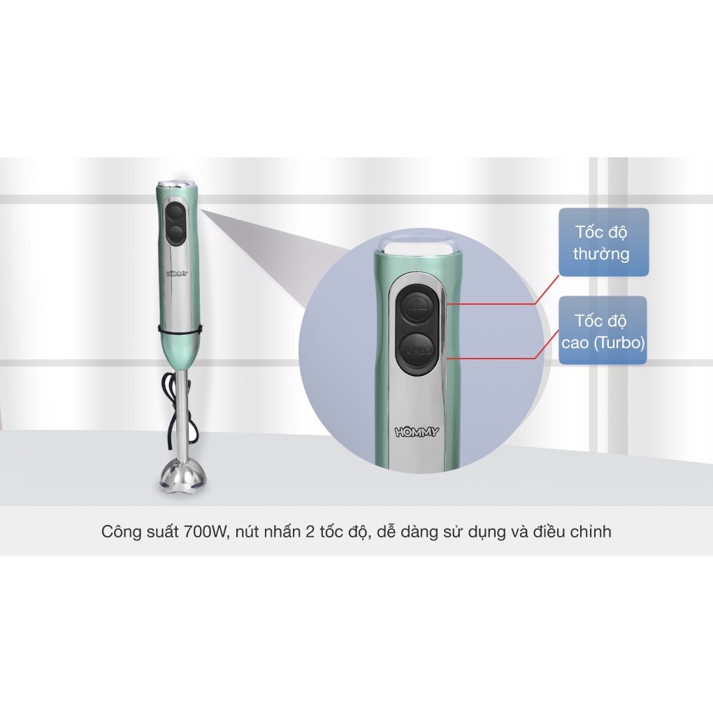Máy xay sinh tố cầm tay Hommy HB818BC 0.6 lít 700W xay trứng, cháo, sinh tố tiện lợi