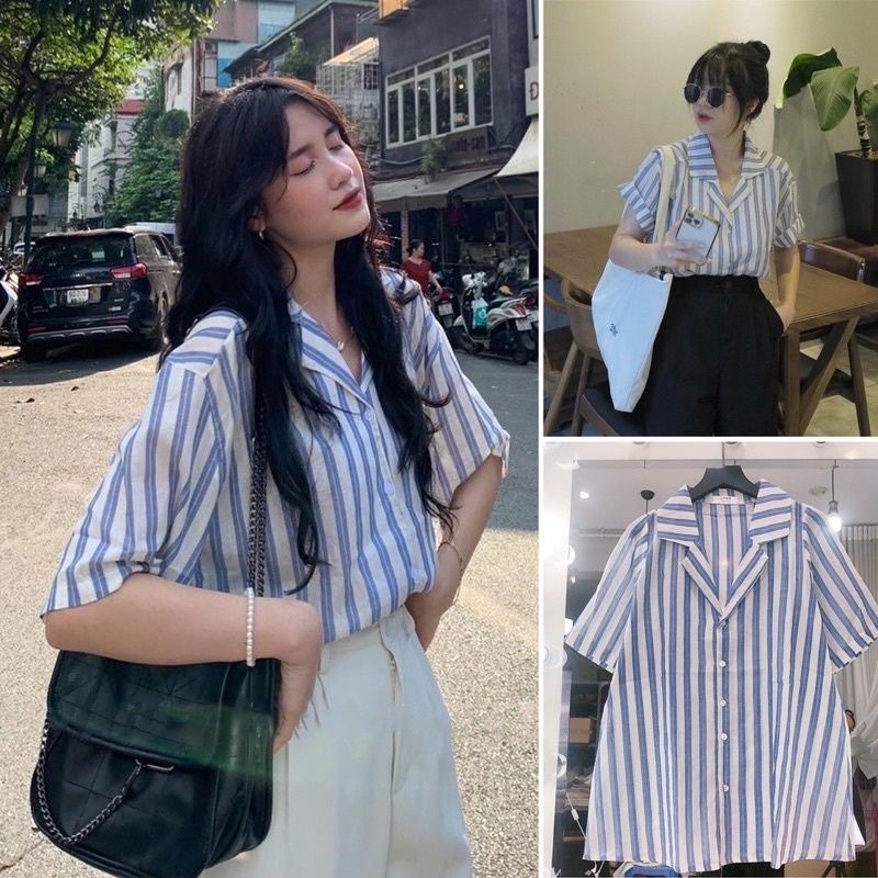 SET SƠ MI KẺ SỌC CỔ VEST PHỐI QUẦN SHORT BIGSIZE 58-95KG