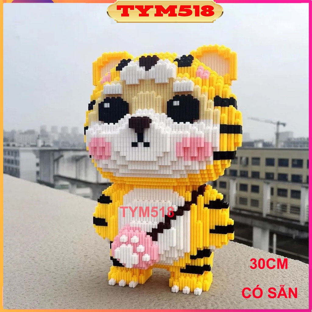 Đồ chơi Xếp hình lắp ráp 3D con hổ vàng 30cm mô hình cỡ lớn nannoblock bear brick.