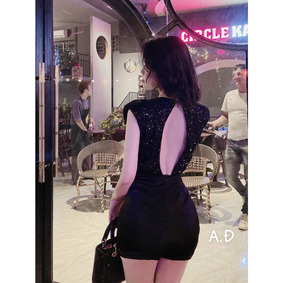 Jumsuit Kim Sa Hở Lưng Cá Tính Bùi Đượm Concept, Đầm Dự Tiệc Kim Sa Áo Sát Nách Kèm Quần Cộc Cạp Cao Sexy BĐ99