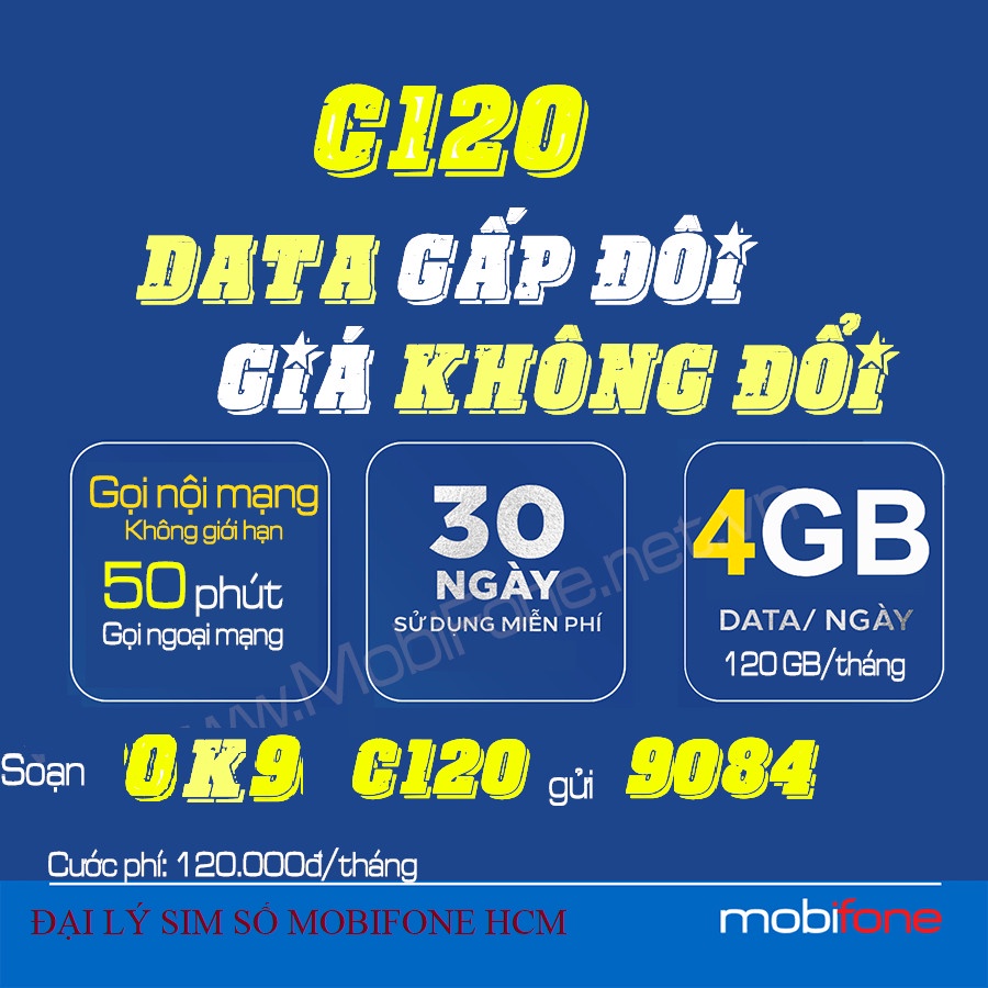 Sim KO GIỚI HẠN DUNG LƯỢNG Mobifone CV119 - Max90 - ED60 - AG60 - CF60 - C120 - OF70